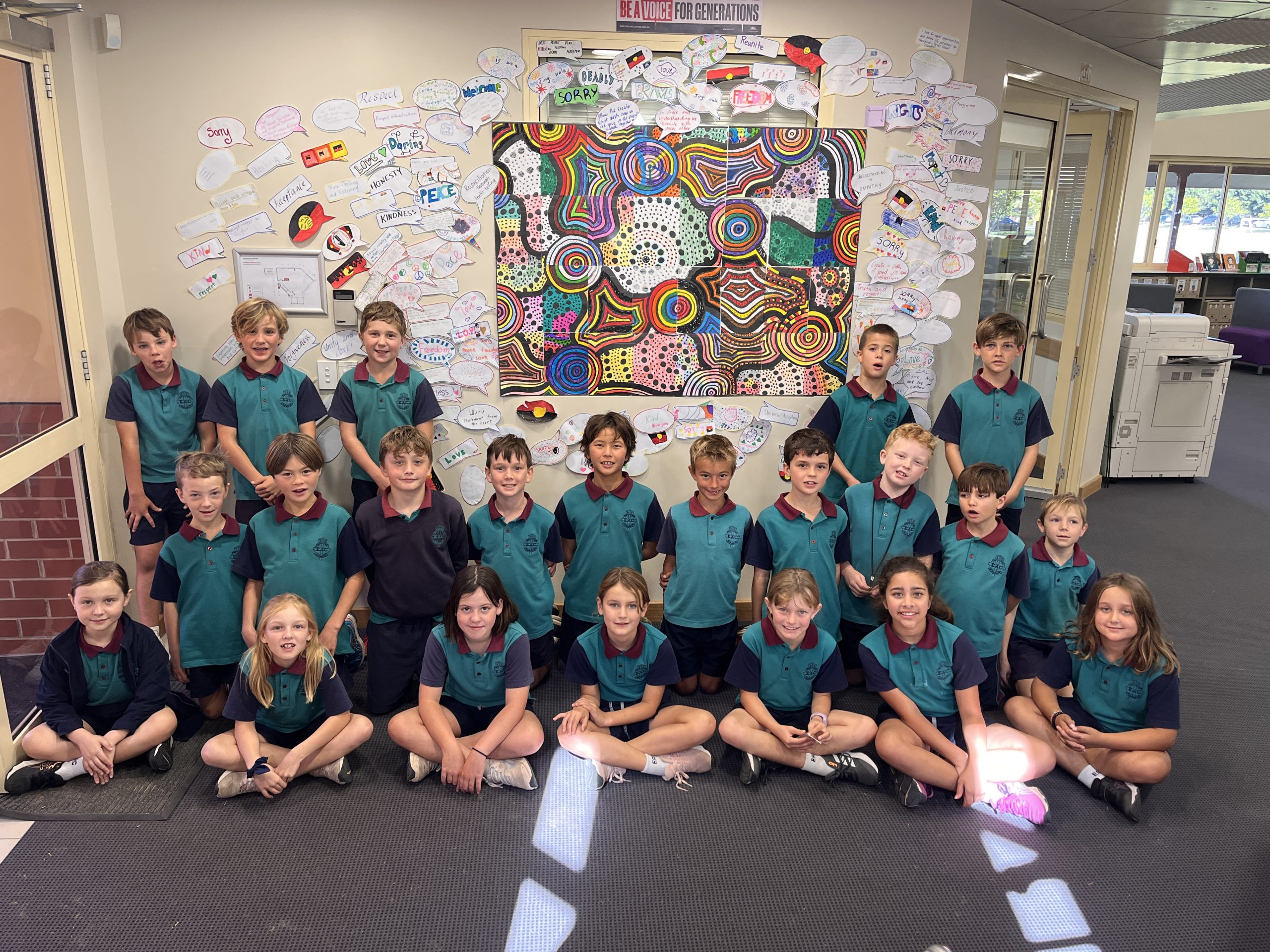 3B with the EAC 2023 Reconciliation Collage on proud display in the Joan Pickup Library 