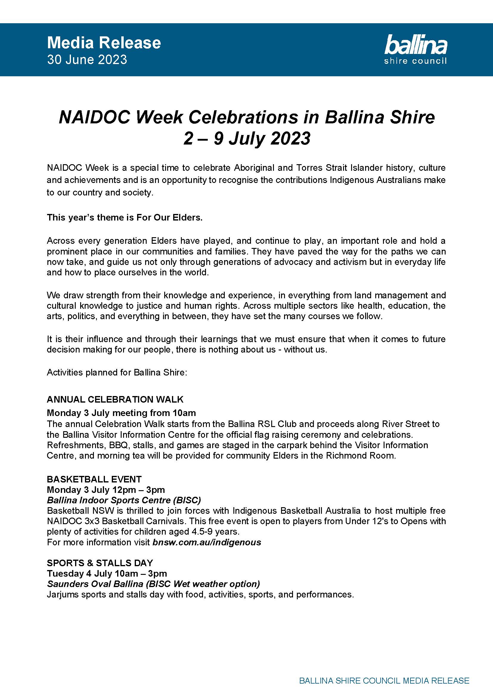 Media Release - NAIDOC Week Celebrations in Ballina Shire - 2-9 July 2023_Page_1
