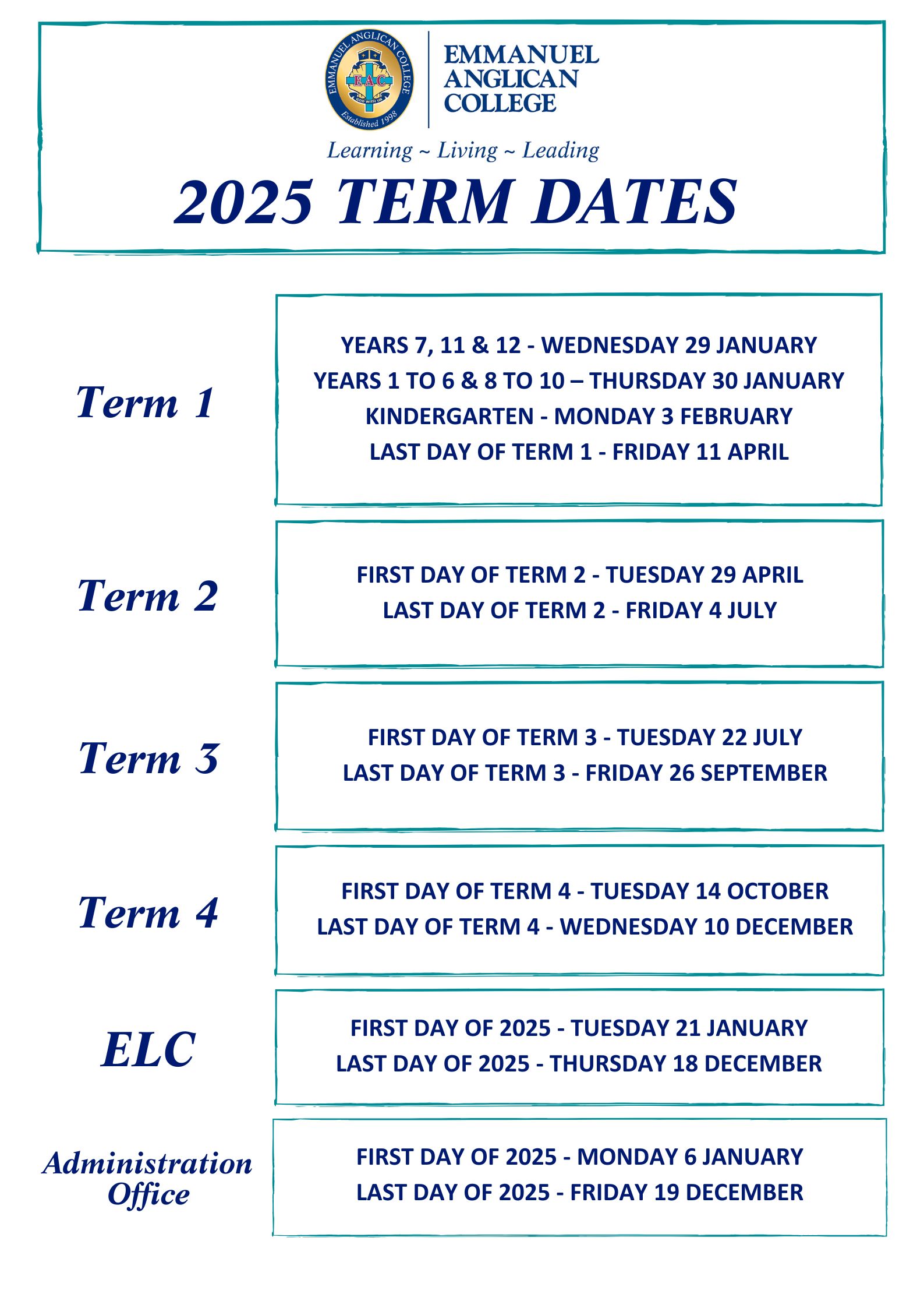 2025 Term Dates