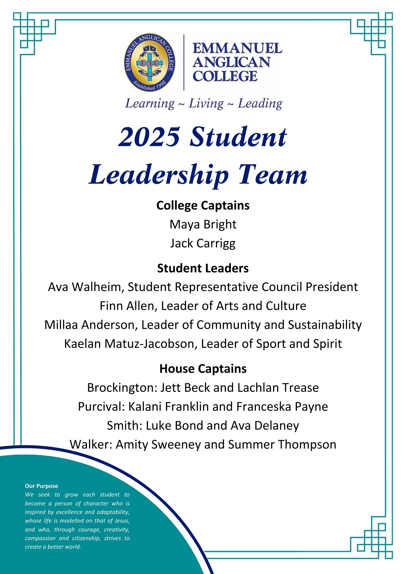 2025 Student Leadership Team_Secondary