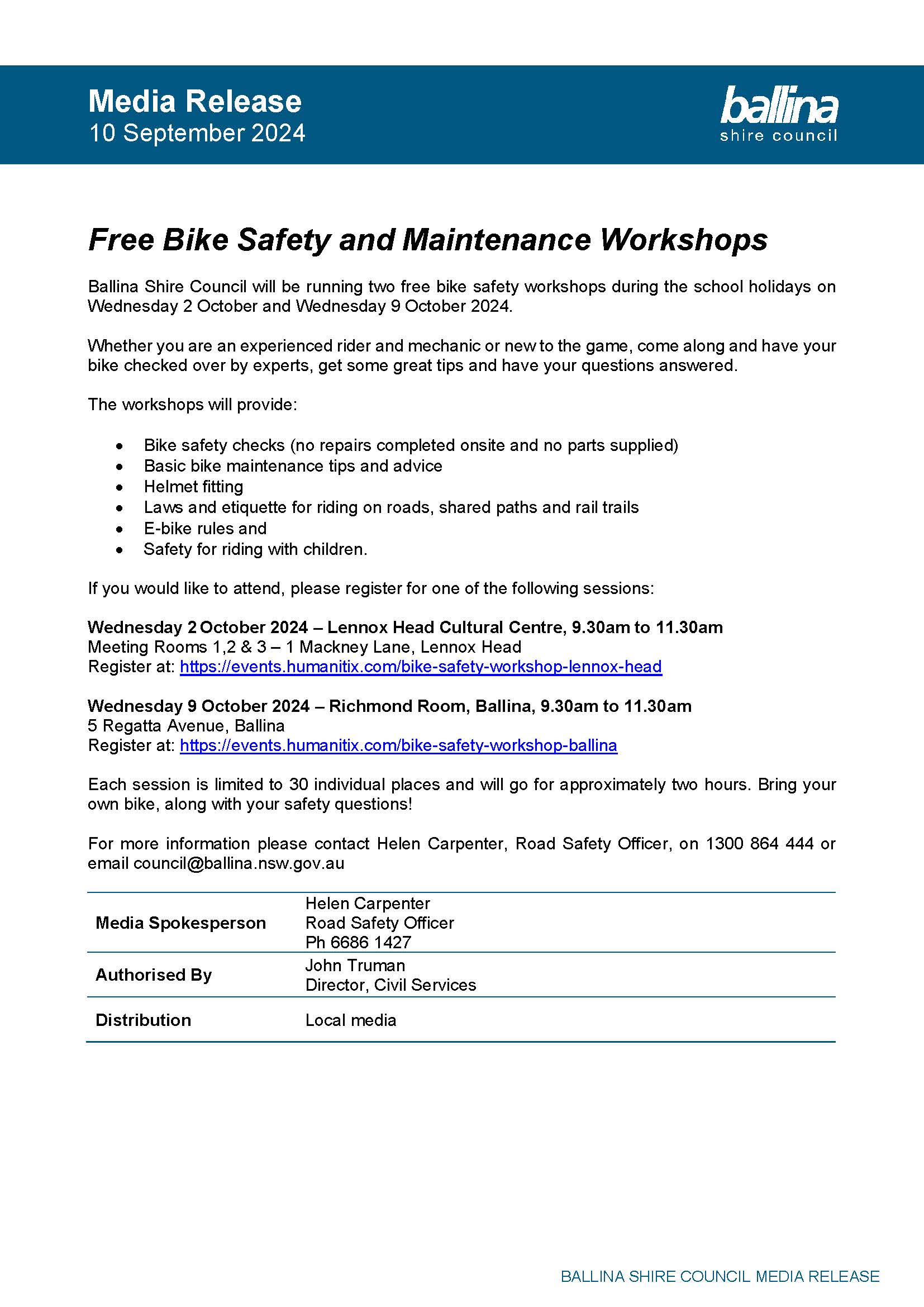 Media Release - Free Bike Safety Workshops in Ballina and Lennox Head - October 2024_Page_1