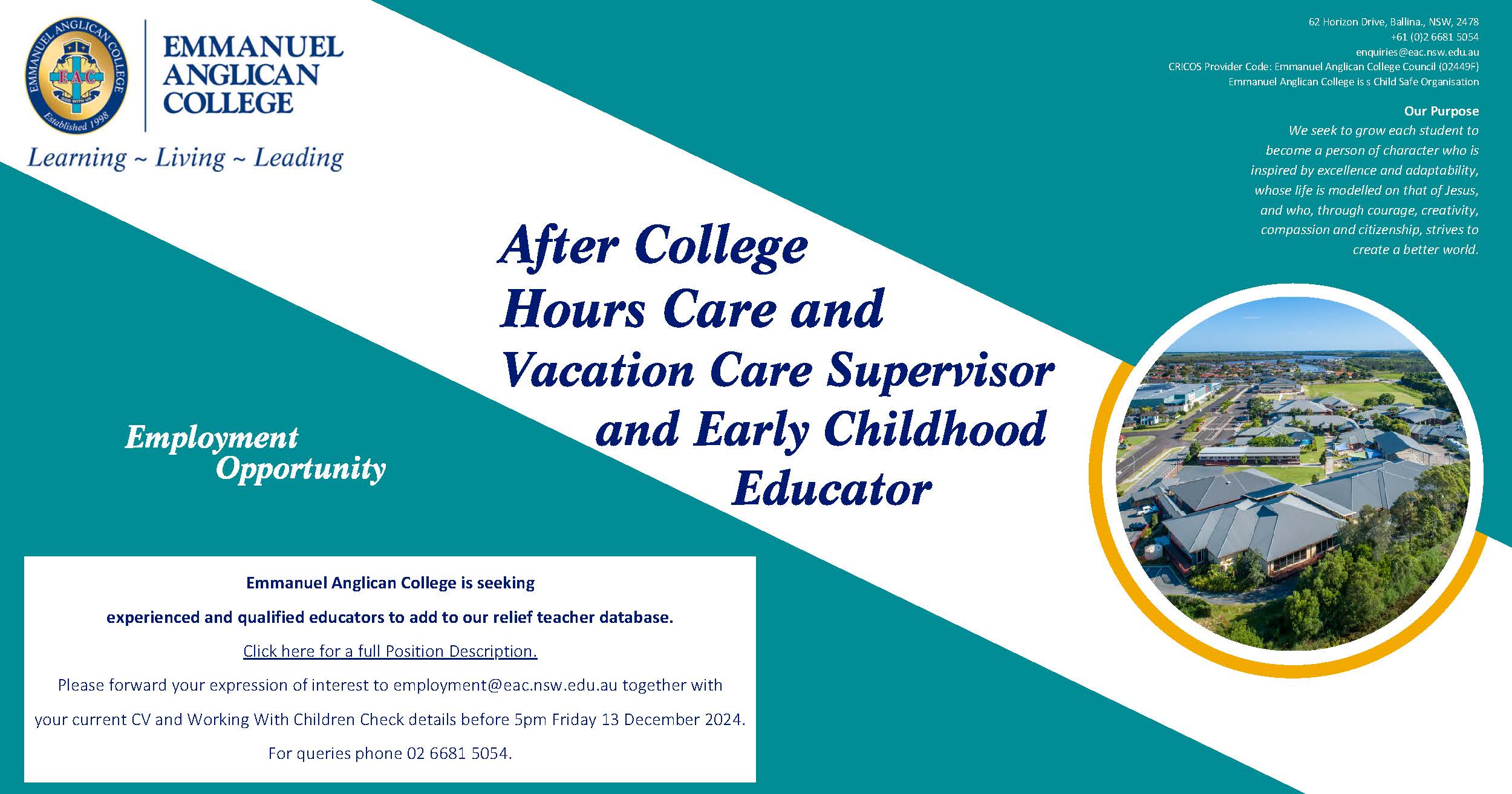 After College Hours Care & Vacation Care Supervisor and Early Childhood Educator